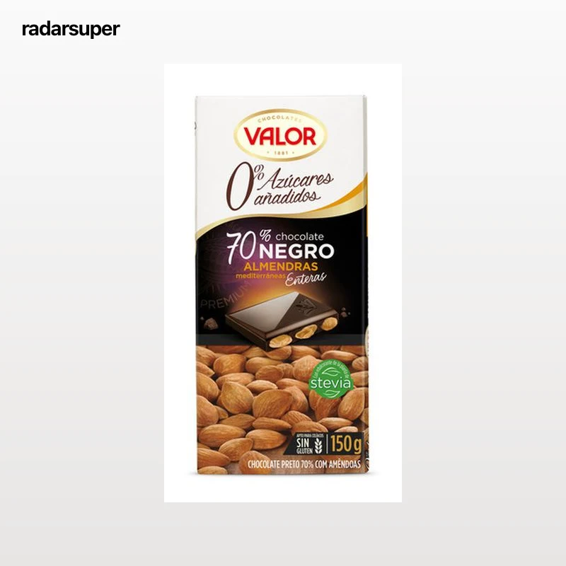 Chocolate negro 70% de cacao almendras s/gluten Valor 150g