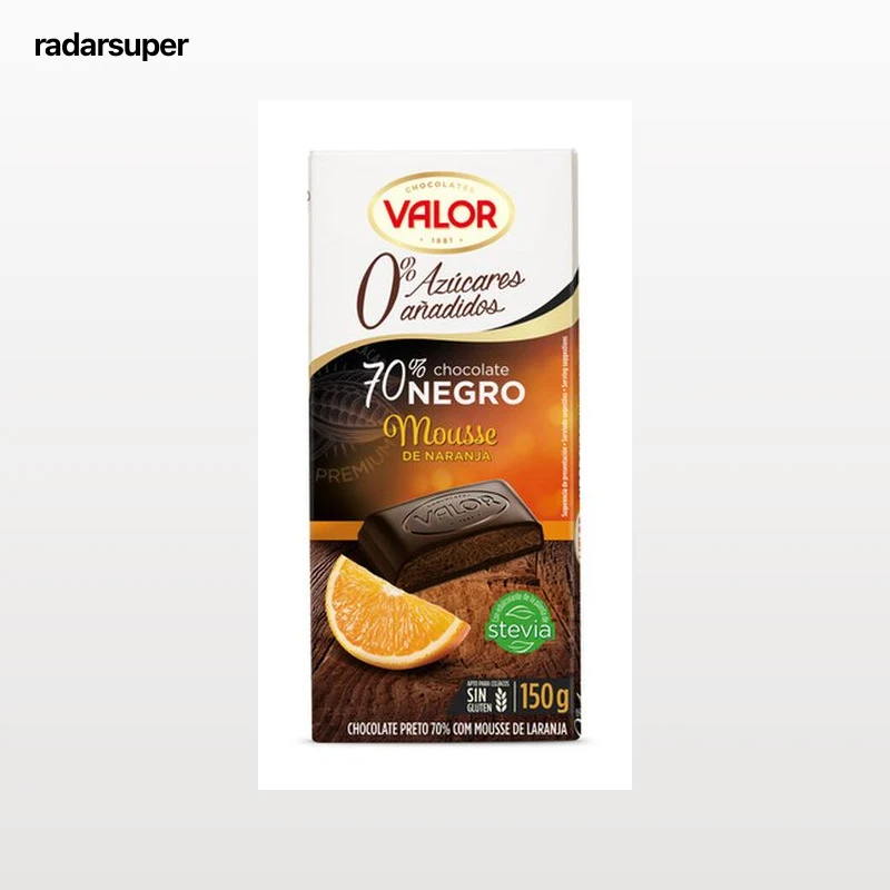 Chocolate negro 70% de cacao naranja s/gluten Valor 150g