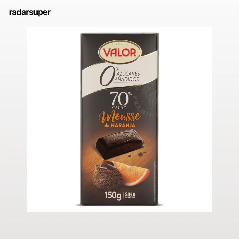 Chocolate negro 70% cacao relleno con mousse de naranja Valor 150 g