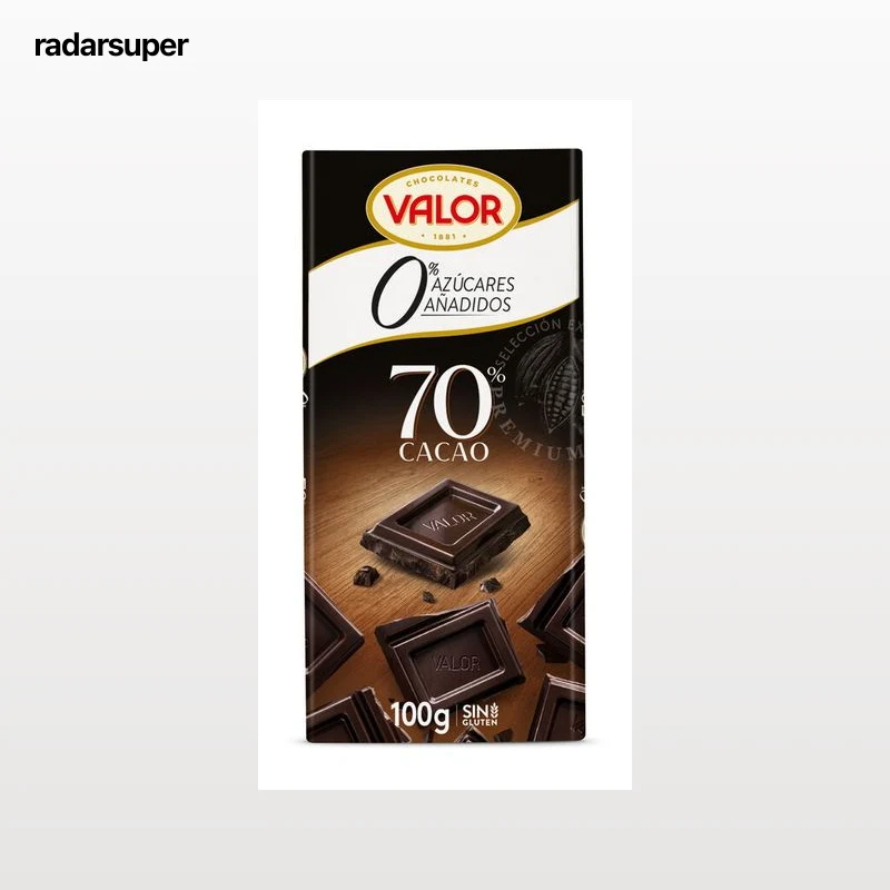 Chocolate negro 70% cacao sin azúcar añadido Valor 100g