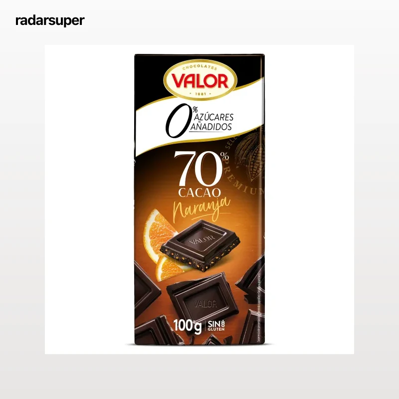 Chocolate negro 70% naranja sin azúcar añadido Valor 100 g