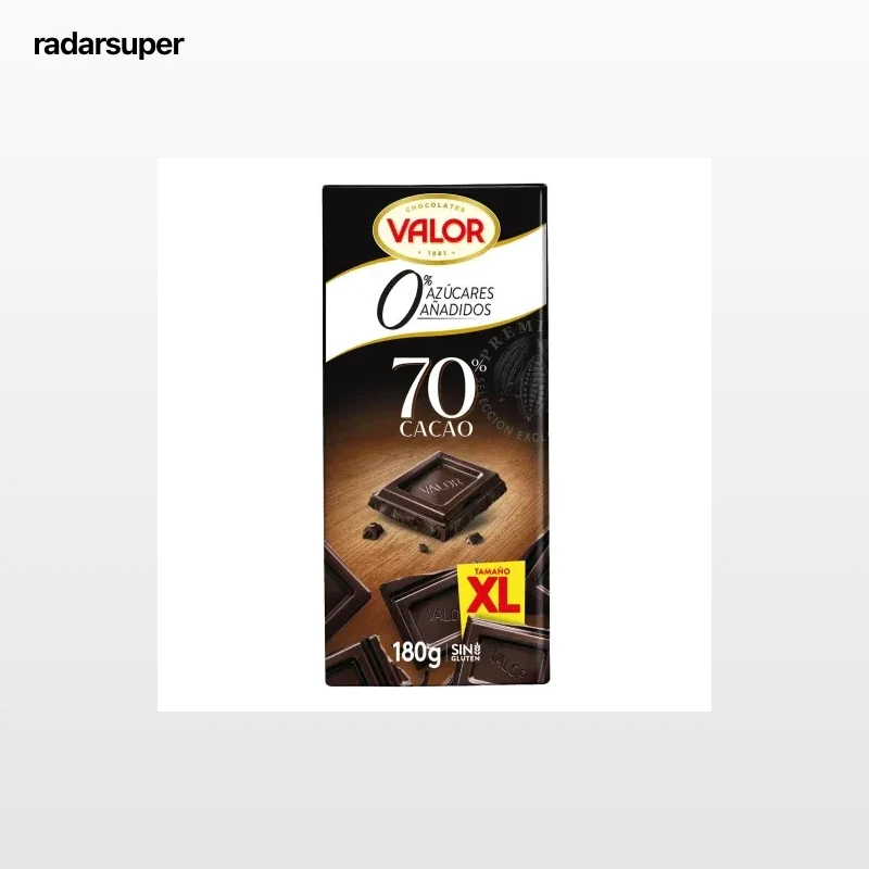 Chocolate negro 70% sin azúcar añadido Valor sin gluten 180 g.