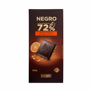 Chocolate negro 72% cacao Hacendado con trozos de naranja