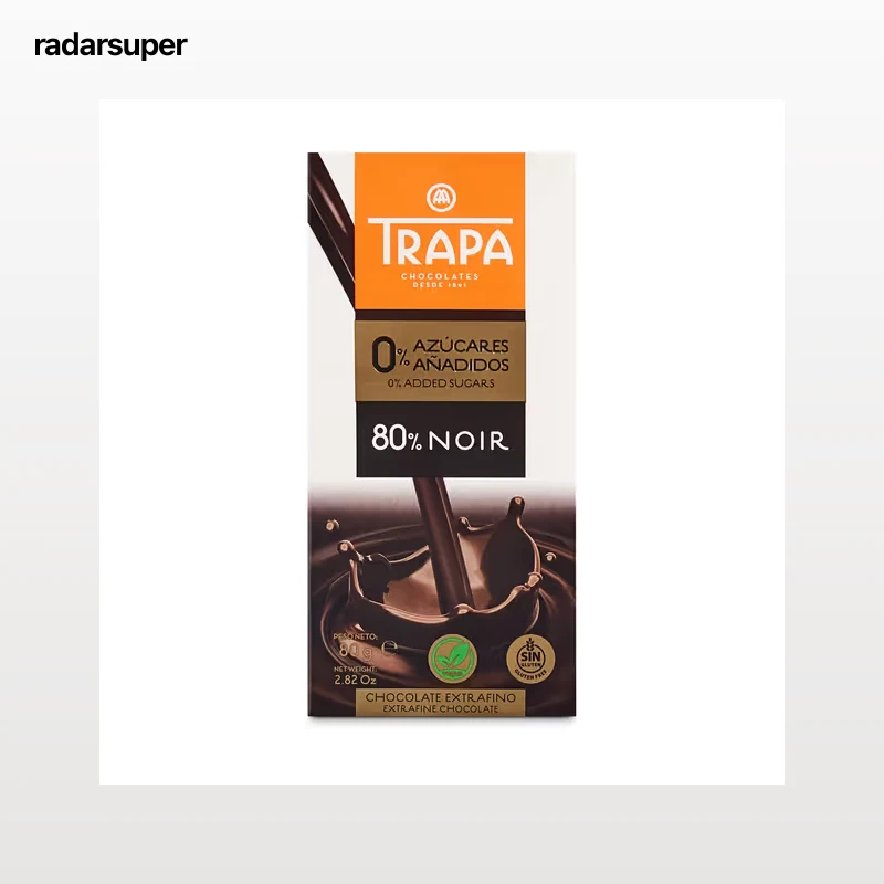 Chocolate negro 80% noir 0% azúcares Trapa 80 g