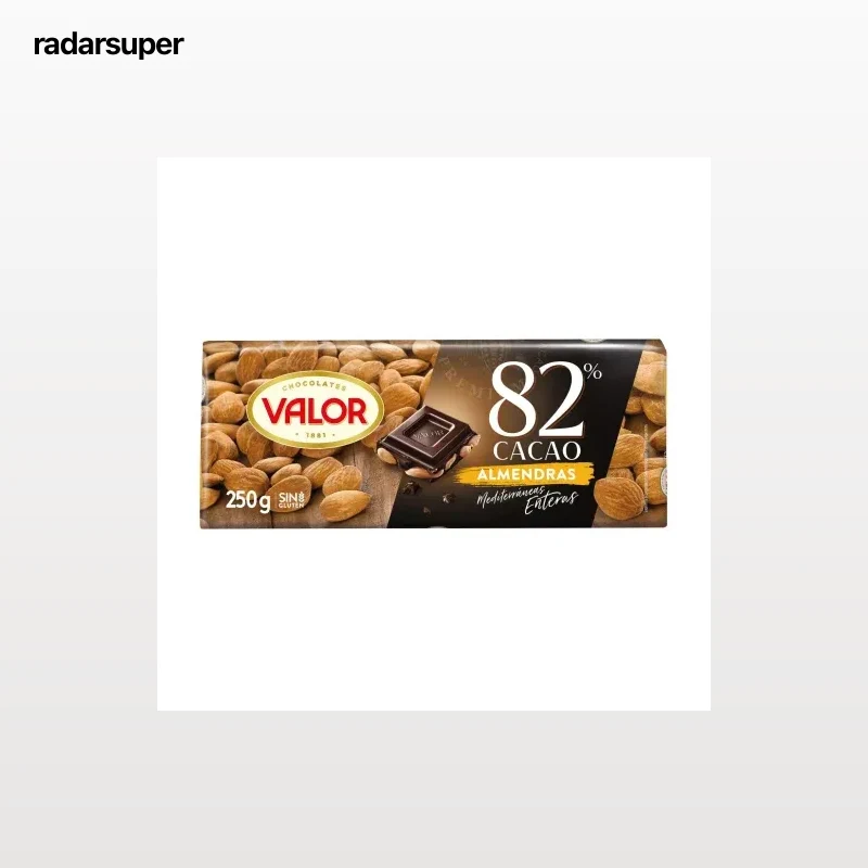 Chocolate negro 82% con almendras mediterráneas enteras Valor sin gluten 250 g.