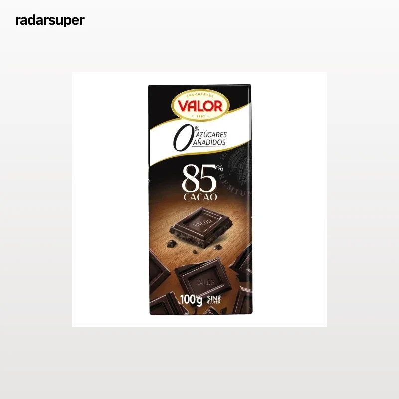 Chocolate negro 85% con stevia sin azúcar añadido Valor sin gluten 100 g.
