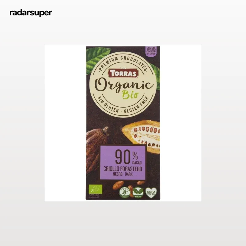 Chocolate negro 90% cacao criollo ecológico Torras sin gluten 100 g.