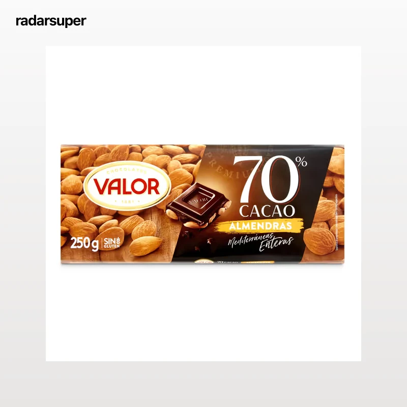 Chocolate negro con almendras enteras Valor 250 g