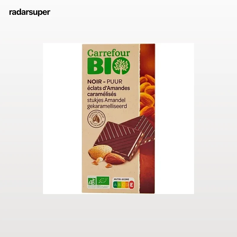 Chocolate negro con almendras caramelizadas ecológico Carrefour Bio 100 g.