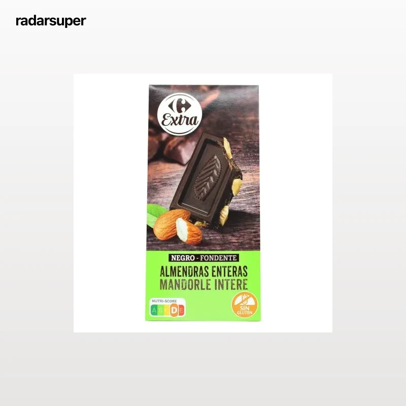 Chocolate negro con almendras enteras Carrefour Extra sin gluten  200 g.