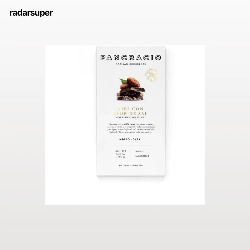 Chocolate negro con nibs de flor de sal  Pancracio sin gluten 100 g.