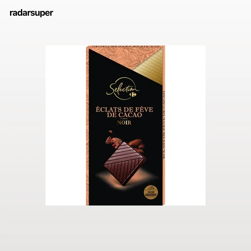 Chocolate negro con trozos de haba de cacao tostados Selection Carrefour 100 g.
