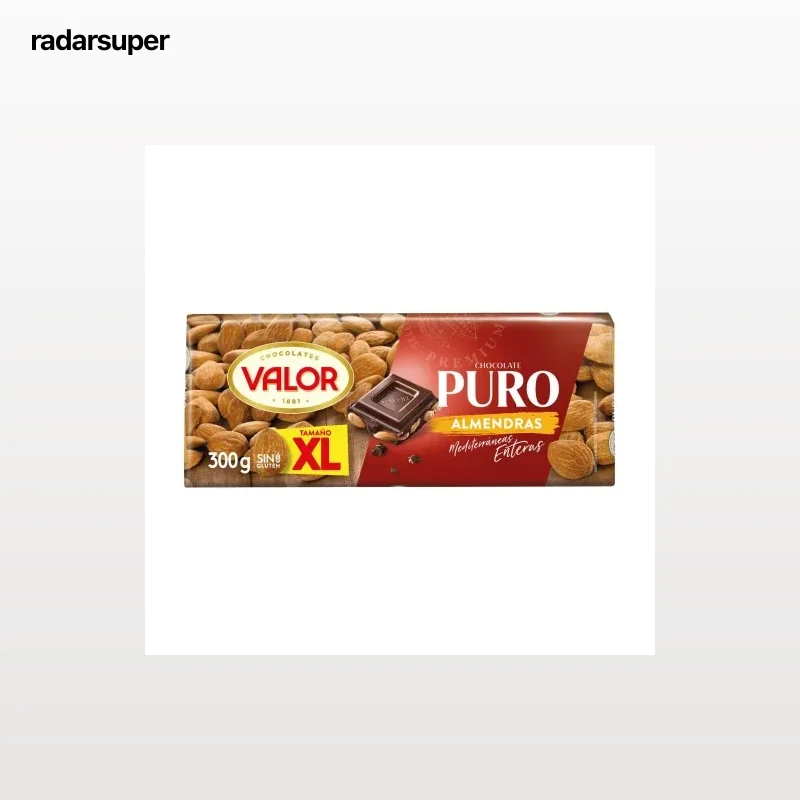 Chocolate puro con almendras enteras XL Valor sin gluten 300 g.
