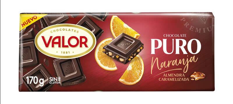 Chocolate puro de naranja con almendras caramelizadas Valor 170g