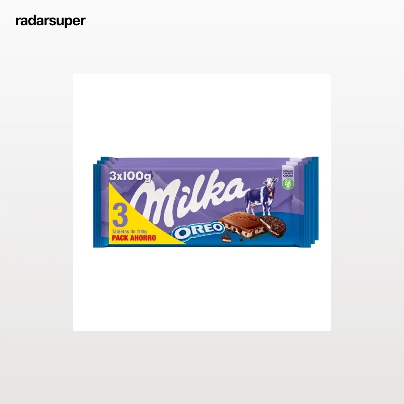 Chocolate relleno de galleta Oreo Milka pack de 3 unidades de 100 g.