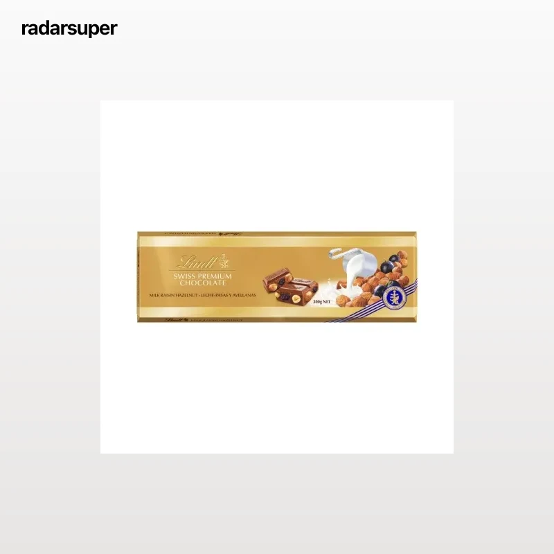 Chocolate suizo con leche, pasas y avellanas Lindt 300 g.