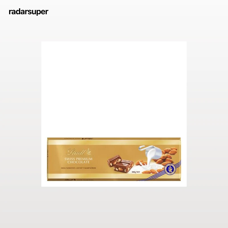 Chocolate suizo con leche y almendras enteras premium Lindt 300 g.
