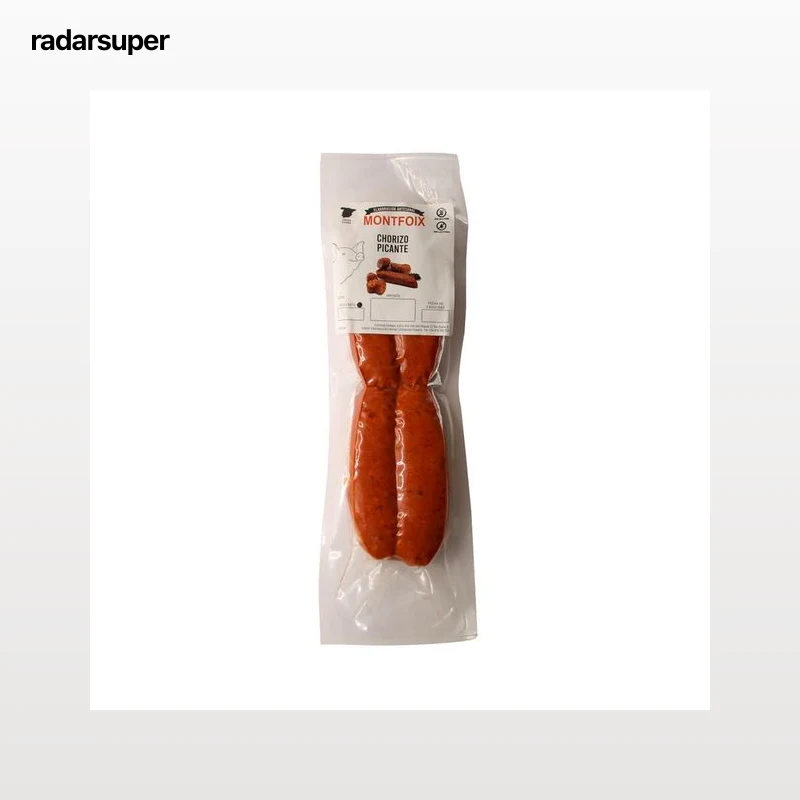 Chorizo fresco oreado picante, envasado al vacio y elaborado sin gluten ni lactosa MONTFOIX 280 g.