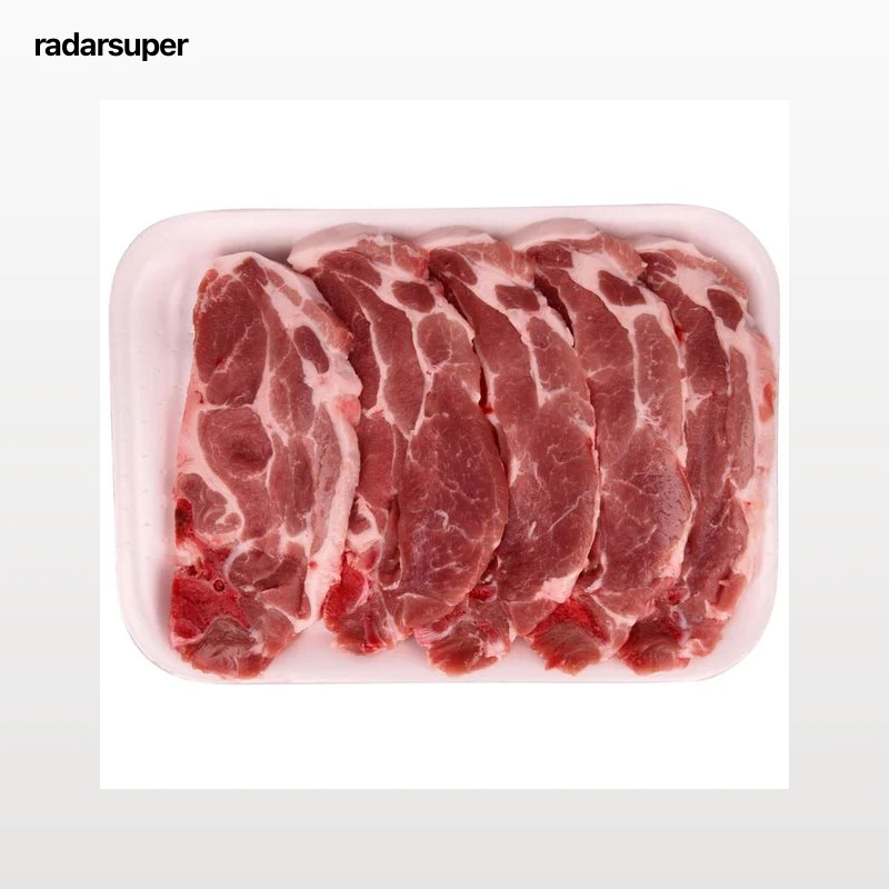 Chuletas de aguja de cerdo ideales para freír, bandeja.