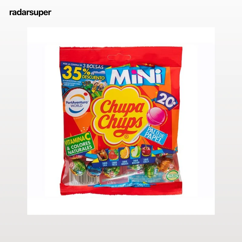CHUPA CHUPS Mini Caramelo con palo de papel de sabores variados 20 uds.