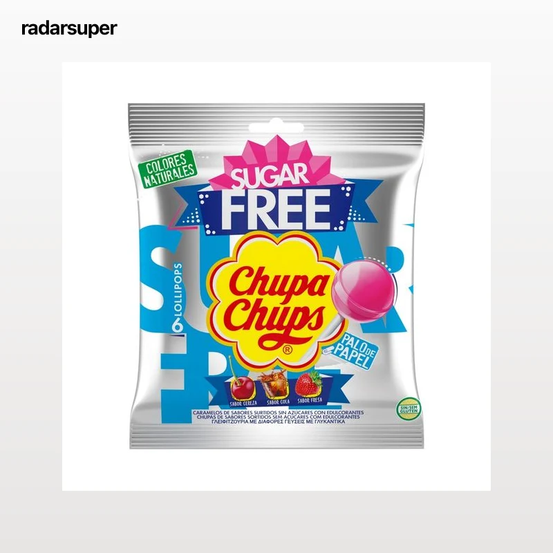 CHUPA CHUPS Sugar free Caramelos con palo de papel, de sabores variados y sin azúcar 6 uds.