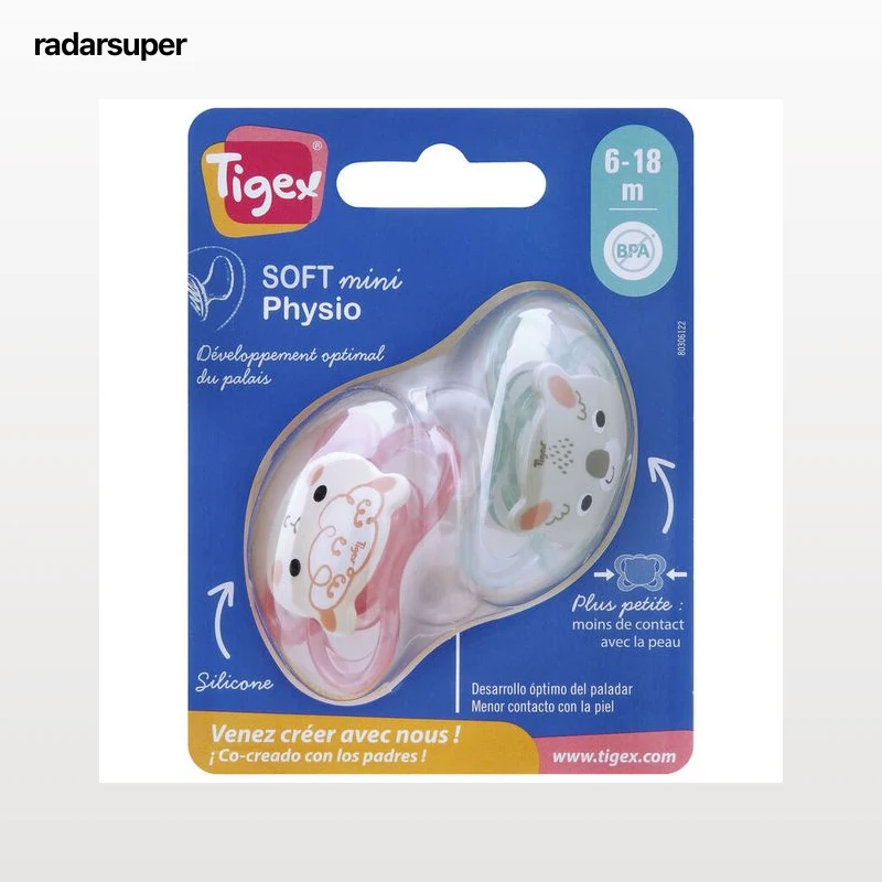 Chupetes silicona Tigex soft mini physio 2u para niña 6-18 meses