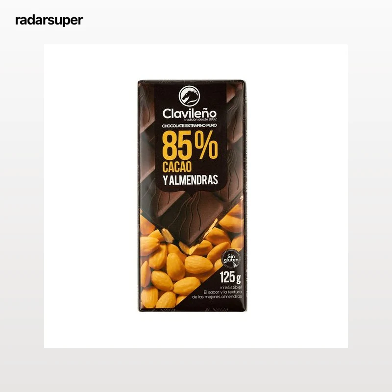 CLAVILEÑO Chocolate extrafino puro, 85 % cacao y alñmendras clavileño 125 g.