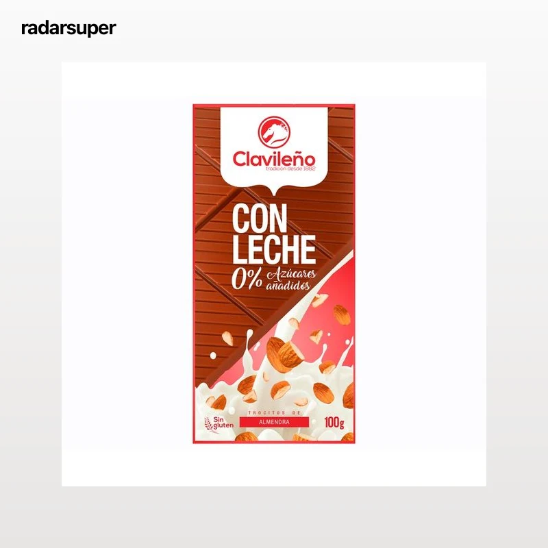 CLAVILEÑO Chocolate con leche y almendras sin azúcares añadidos 100 g.