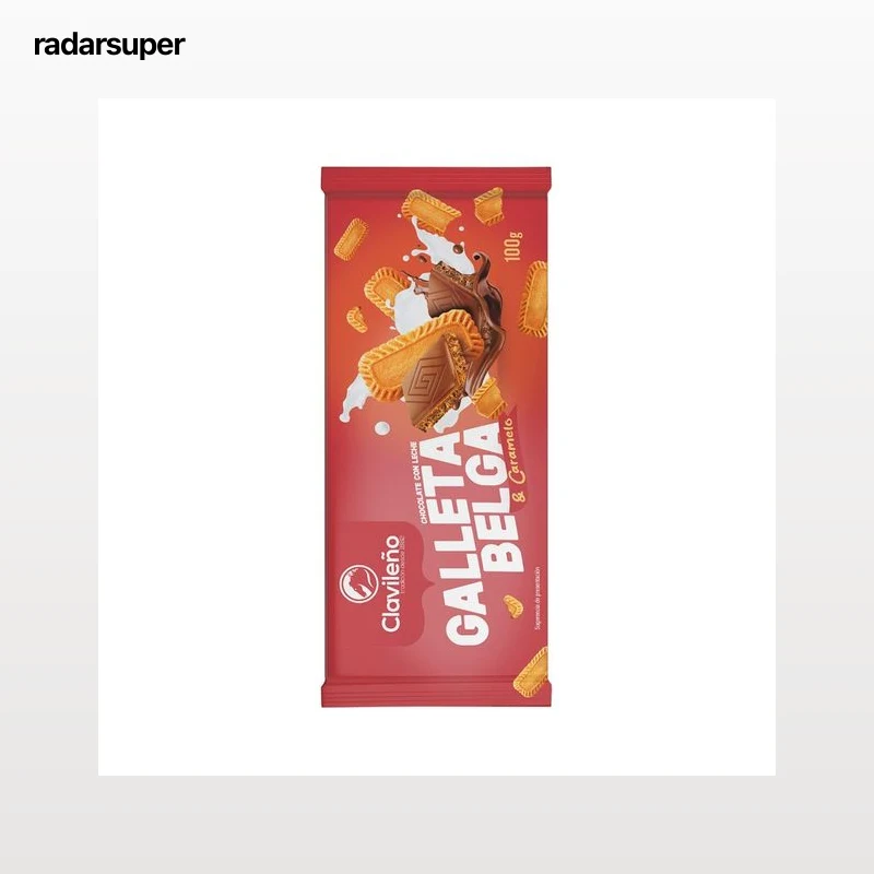 CLAVILEÑO Chocolate con leche, con galleta belga y caramelo, 100 g.