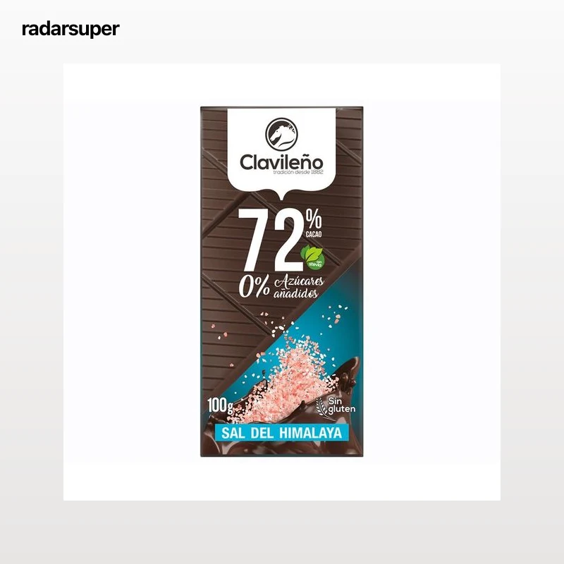 CLAVILEÑO Chocolate negro 72 % con sal del Himalaya sin azúcar añadido 100 g.