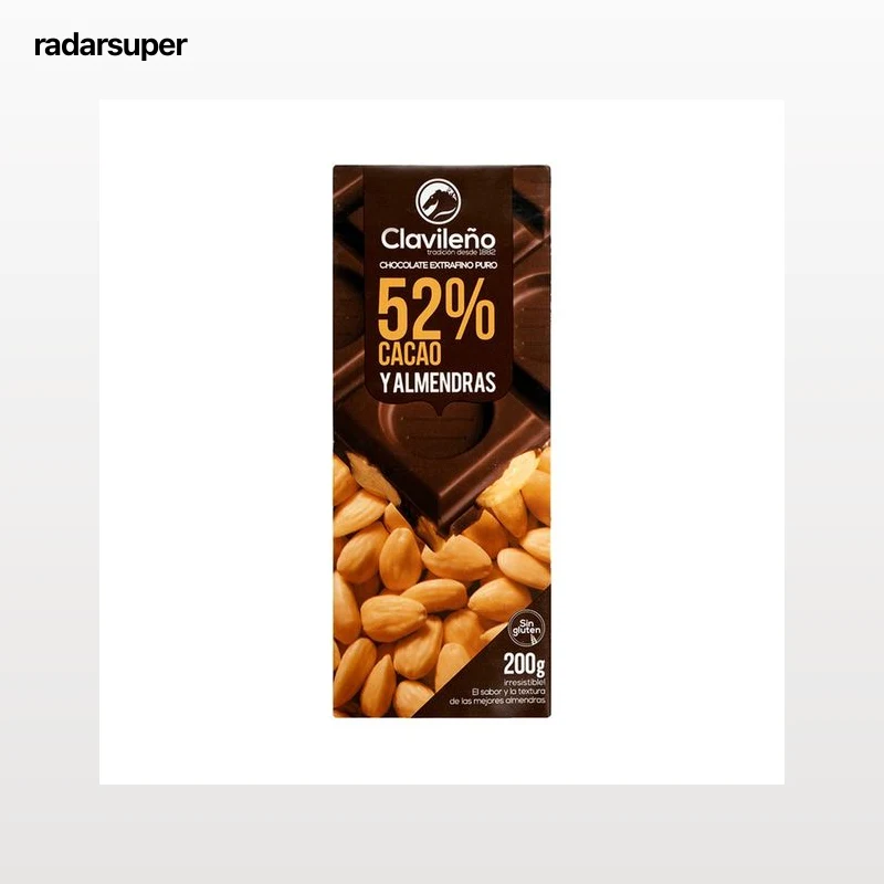CLAVILEÑO Chocolate negro con almendras enteras 200 g.