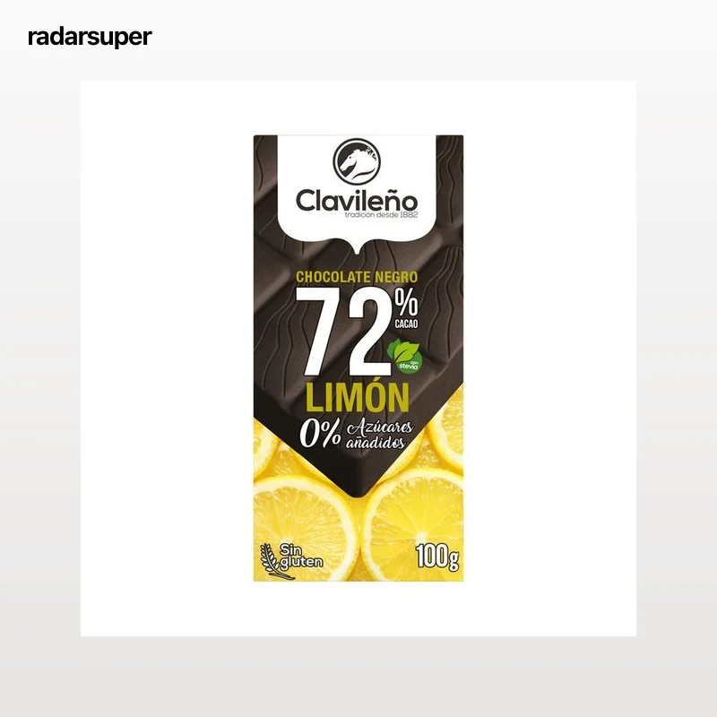 CLAVILEÑO Chocolate negro y limón 72% con Estevia 100 g.