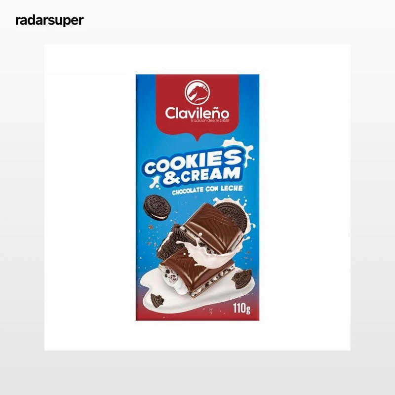 CLAVILEÑO Tableta de chocolate con leche relleno de cookies and cream 110 g