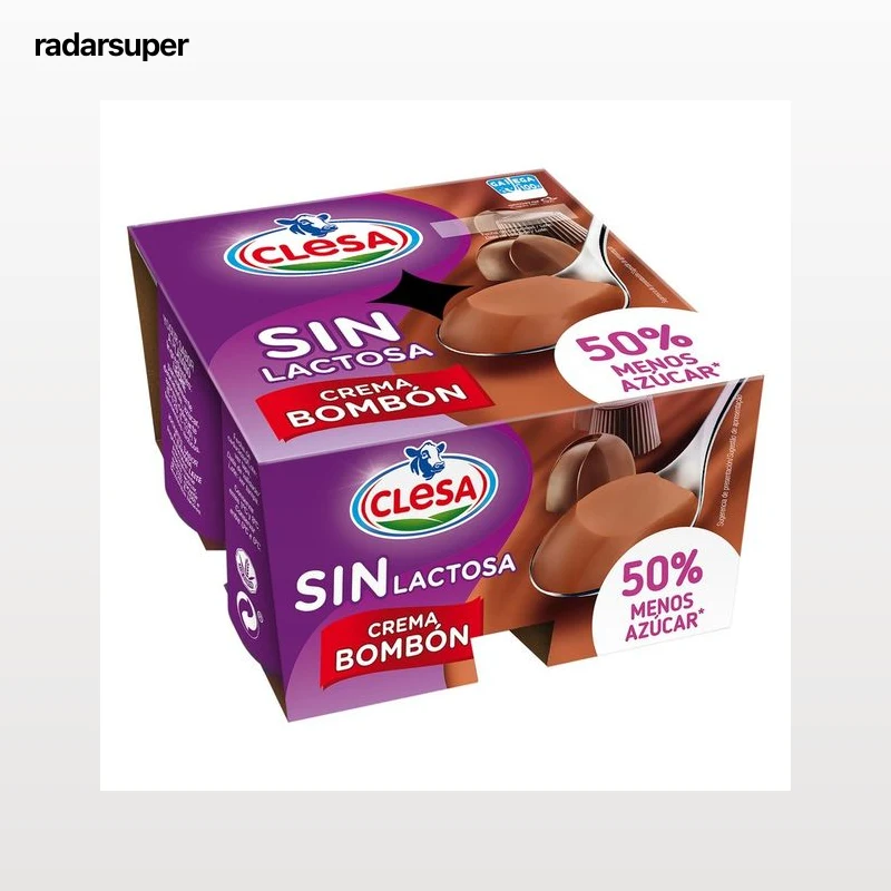 CLESA Crema de bombón sin lactosa y con un 50% menos de azúcar 4 x 125 g.