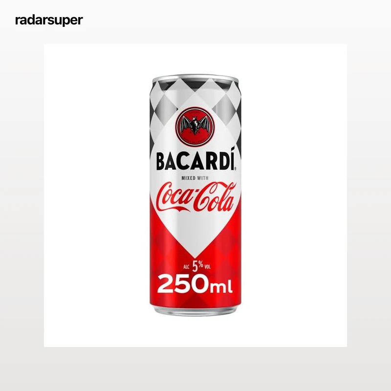 COCA COLA Combinado de ron blanco Bacardi con refresco de cola lata 250 ml.