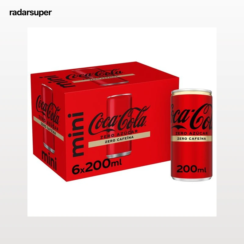 COCA COLA Zero cafeína mini Refresco de cola zero azúcar zero cafeína  pack latas 6 x 200 ml.