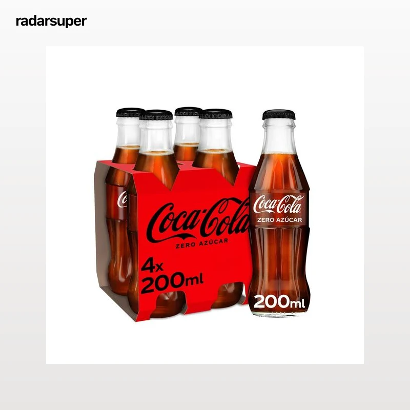 COCA COLA ZERO Refresco de cola Zero azúcar pack 4 botella de vidrio x 200ml