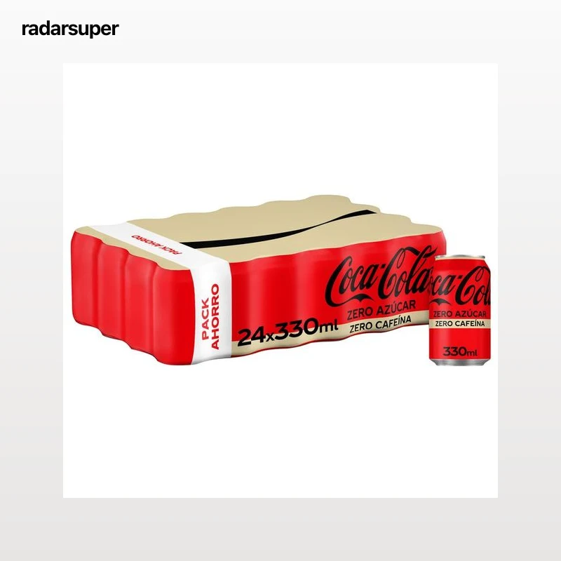 COCA COLA Zero zero Refresco de cola sin azúcar y sin cafeína pack 24 unds de 330ml Lata