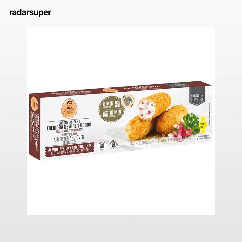 LA COCINA DE SENÉN Croquetas congeladas para horno y air fryer, de jamón ibérico empanadas en pan crujiente 8 uds.