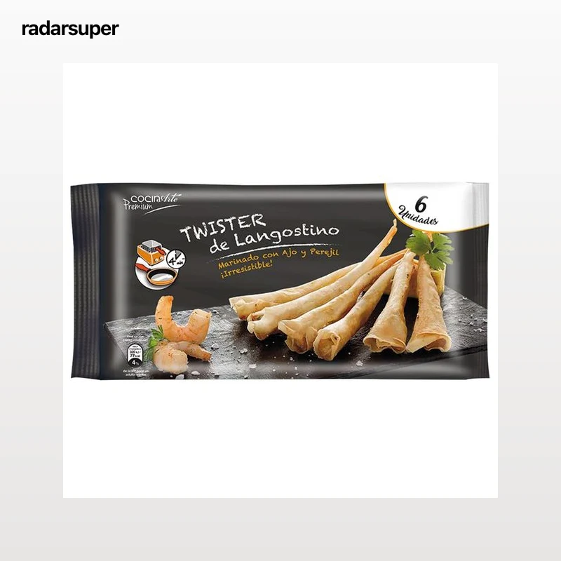 COCINARTE Langostinos pelados, marinados con ajo y perejil, envueltos en crujiente pasta filo en forma de cono Premium 6 uds.