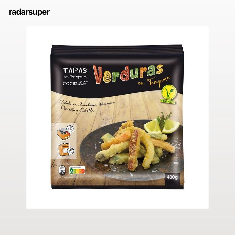 COCINARTE Verduras (calabacín, zanahoria, berenjena, pimiento y cebolla) en tempura 400 g.