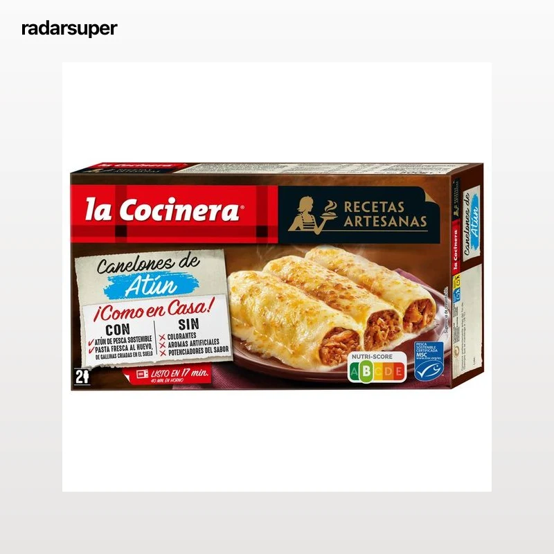 LA COCINERA Canelones de pasta fresca al huevo, rellenos de atún MSC Recetas maestras 530 g.