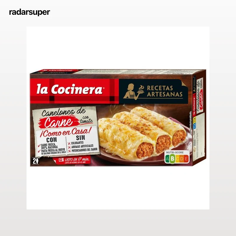 LA COCINERA Canelones de pasta fresca al huevo, rellenos de carne (origen 100% nacional) con tomate Recetas artesanas 500 g.