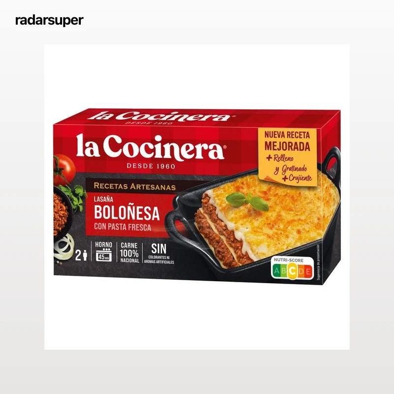 LA COCINERA Lasaña de pasta fresca al huevo a la Boloñesa (con carne 100% nacional)  Recetas artesanas 500 g.