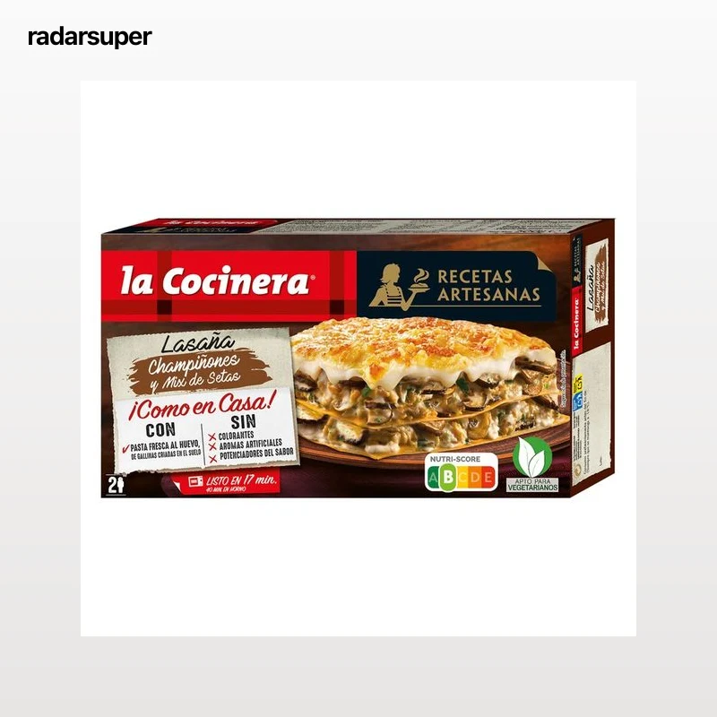 LA COCINERA Lasaña de pasta fresca al huevo, rellena de champiñones y mix de setas Recetas artesanas 500 g.