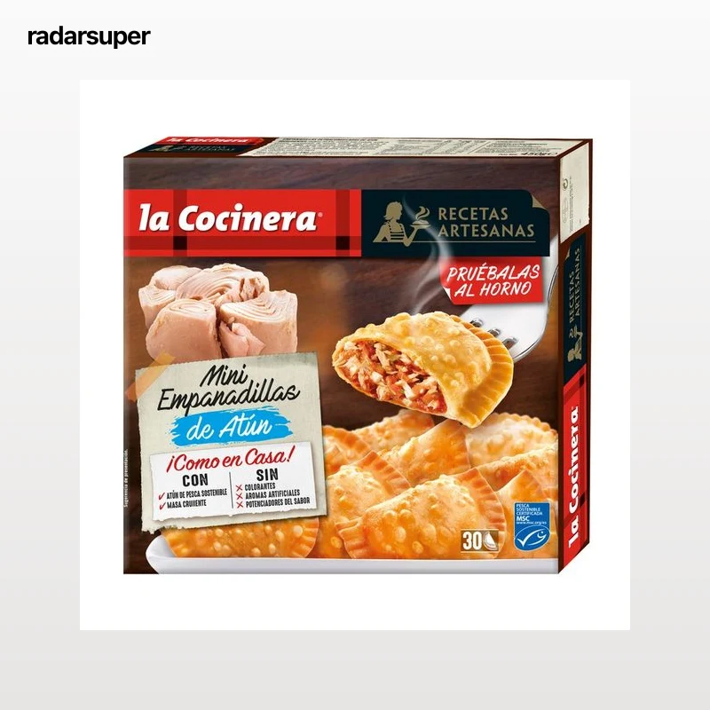 LA COCINERA Mini empanadillas de masa crujiente rellenas de atún de pesca sostenible (MSC) Recetas artesanas 30 uds.