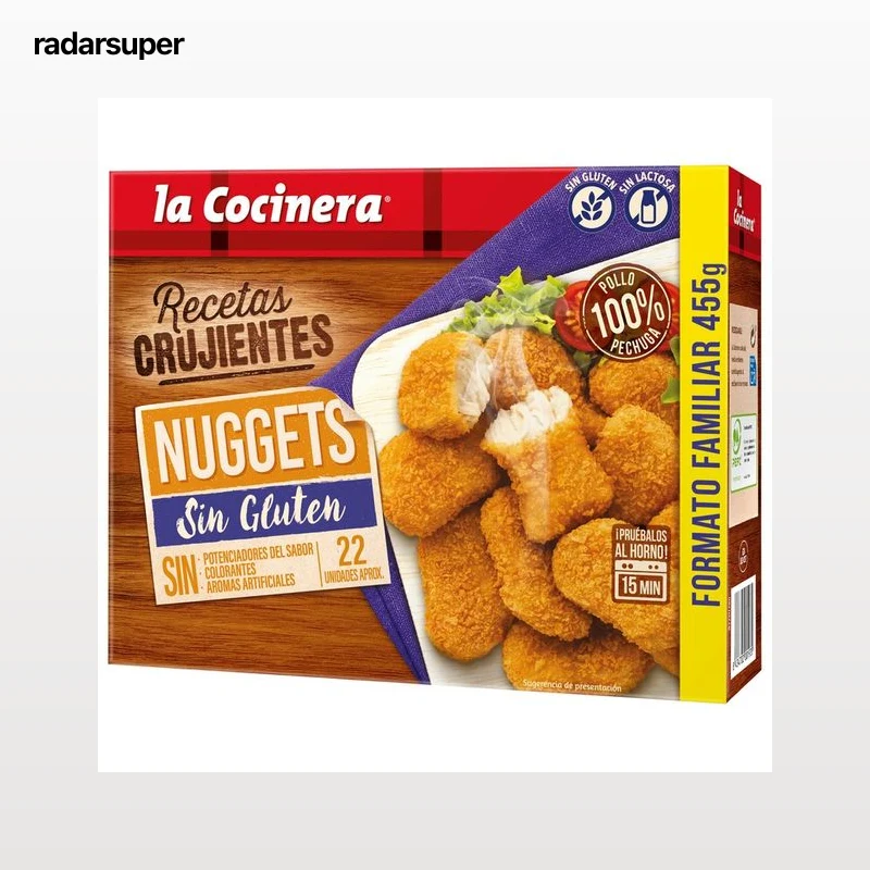 LA COCINERA Nuggets de pollo (pechuga de pollo rebozada) elaborados sin gluten Recetas crujientes 455 g.