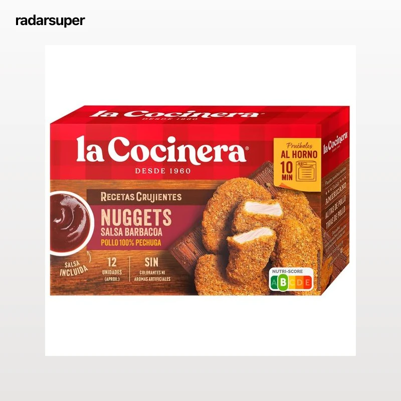 LA COCINERA Nuggets (pollo rebozado y prefrito) con salsa barbacoa Recetas crujientes 350 g.