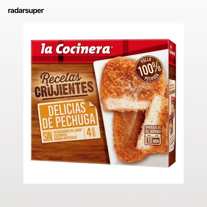 LA COCINERA Pechugas de pollo empanadas, prefritas y ultracongeladas Recetas crujientes 330 g.