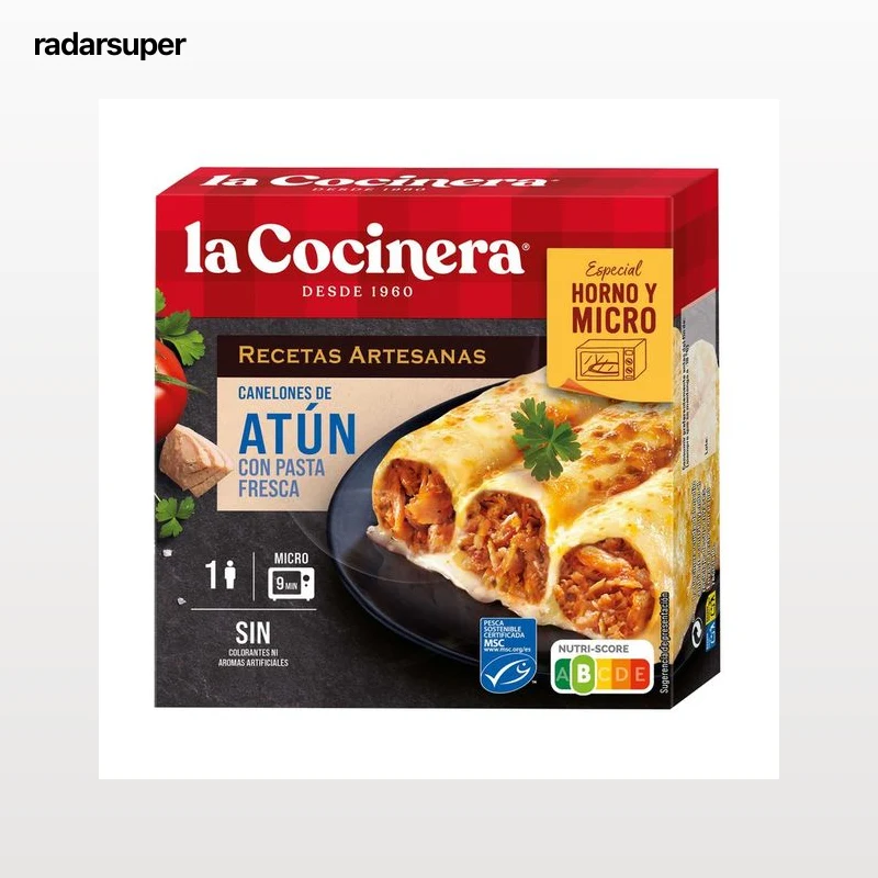 LA COCINERA Recetas artesanas Canelones de pasta fresca, rellenos de atún, especiales para horno y microondas 280 g.